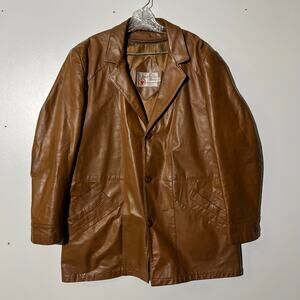Vintage 70s Sears The Leather Shop Brown Blazer Coat Jacket Men’s‎ Size 46R